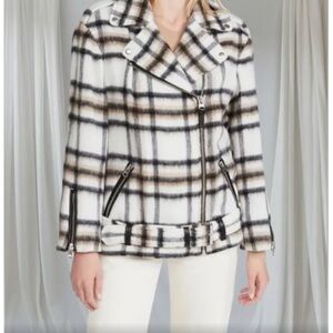 Mackage Gracie Women's Plaid Wool Blend Moto Style Jacket Medium NWT